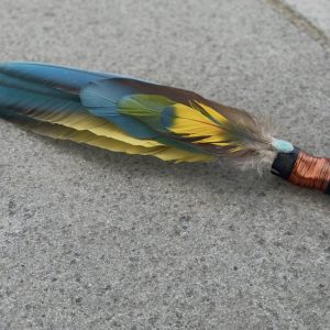 Bespoke Macaw Feather Smudger Set With Larimar Cabochon